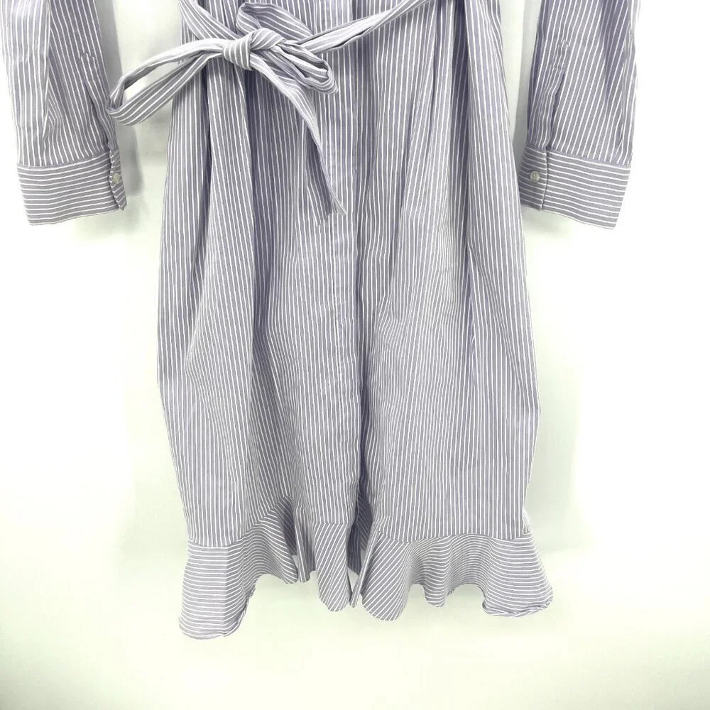 Cremieux Purple White Striped Midi Shirt Dress Women's Size 10